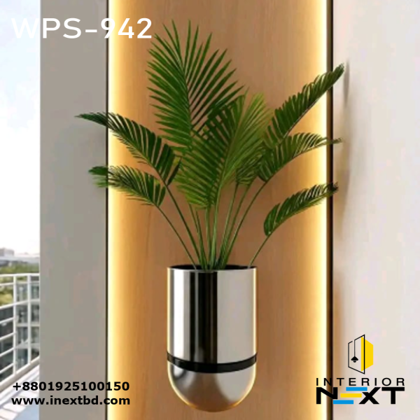 Eco-Friendly Wall-Mounted Planter WPS-942 ( Premium Polished Stainless Steel Design with Integrated Lighting)
