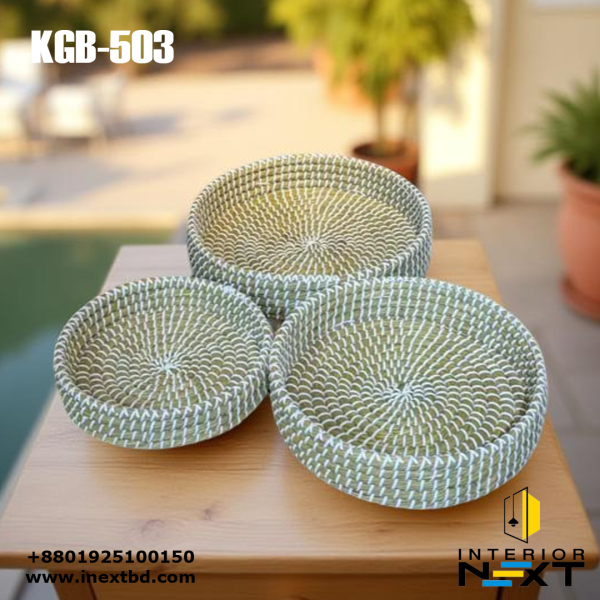 Handwoven Kaisa Grass Round Tray Set – Eco-Friendly 3-Piece Serving & Organizing Baskets