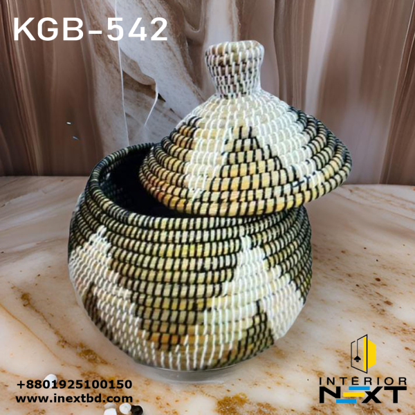 Handcrafted Kaisa Grass Lidded Storage Basket – Decorative Eco-Friendly Organizer