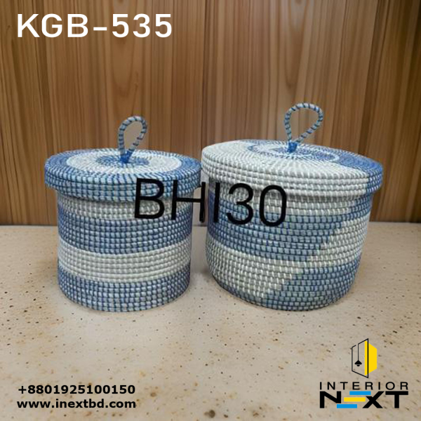 Handwoven Kaisa Grass Laundry Hamper (2 Pieces Set) – Eco-Friendly Storage Basket for Bathroom & Household Use