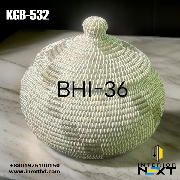 Handwoven Kaisa Grass Lidded Basket – Eco-Friendly Storage with Stylish Lid (BHI-36)