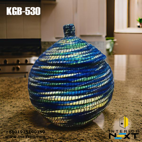 Handcrafted Kaisa Grass ‘Spiral Globe’ Lidded Storage Basket – Eco-Friendly Decorative Organizer