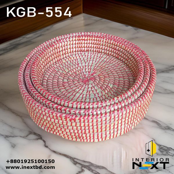 3-Piece Handwoven Round Kaisa Grass Basket Set – Eco-Friendly Storage & Decor