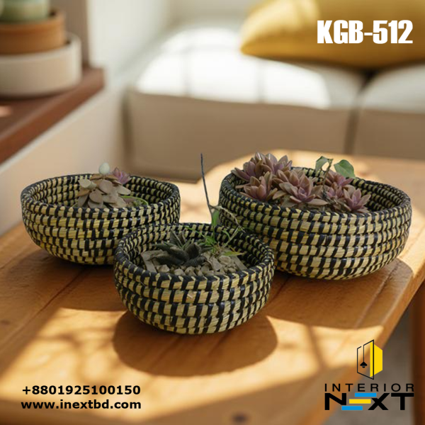 Eco-Friendly Kaisa Grass Round Mini Bowl Set – Handwoven Decorative Bowls (Set of 3)