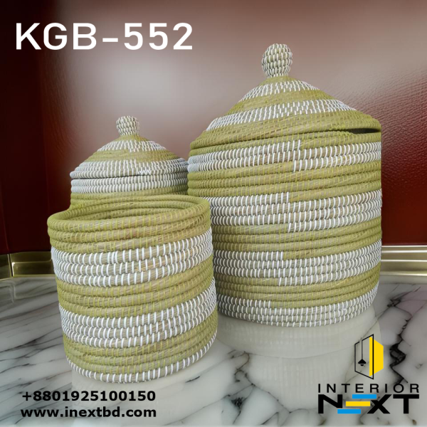 Handwoven Grass Round Cylinder Basket Set – 3-Piece Storage Baskets with Lids