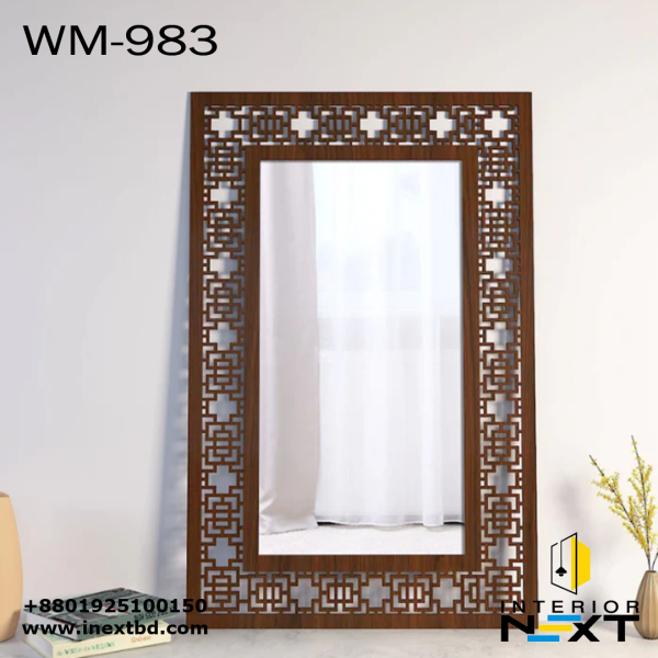 GrandWal Antique Rectangular Wooden Mirror with Carved Frame