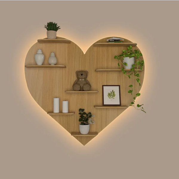 Love Heart Backlit Wooden Wall Shelf