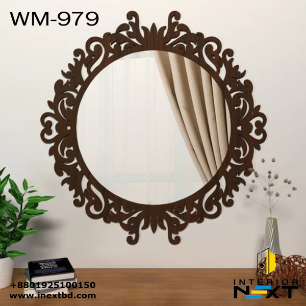 Florencia Motif Round Wall Mirror with Carved Wooden Frame