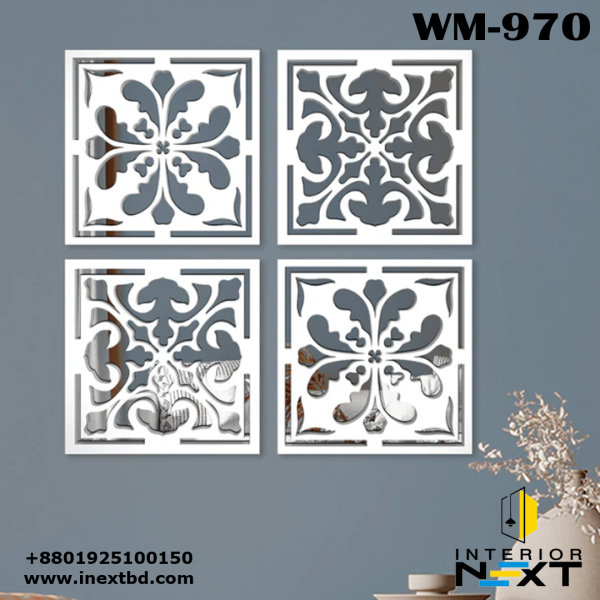 Traditional Floral Design Mirror Wall Art Set of 4