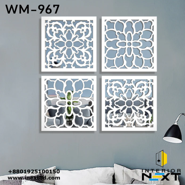 Traditional Intricate Pattern Wooden Mirror Wall Art Set of Four