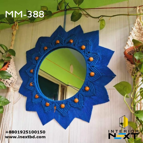 Macrame Mirror with Wooden Beads - Blue