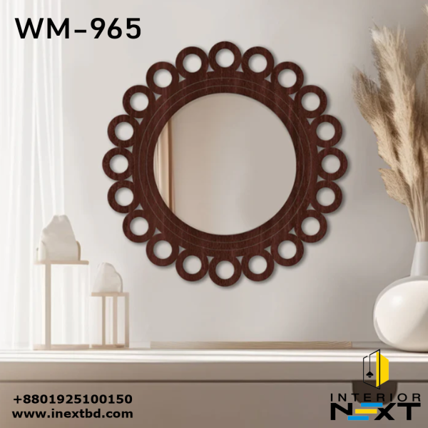 Motif Round Circular Design Art Wooden Wall Mirror