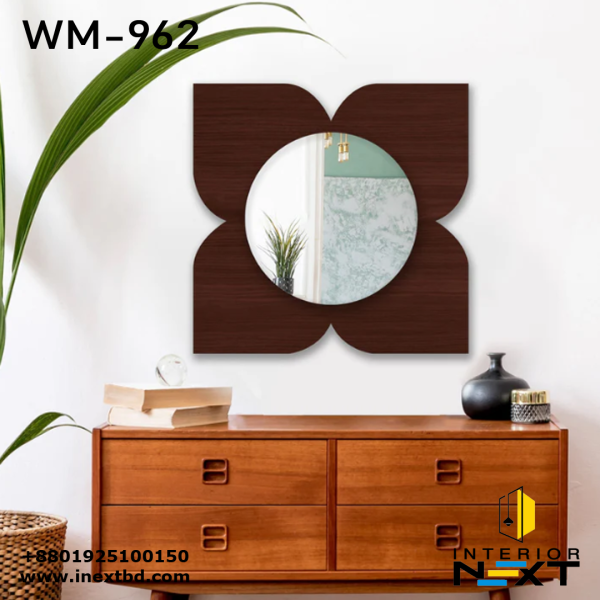 Floral Flower Design Art Wooden Wall Mirror