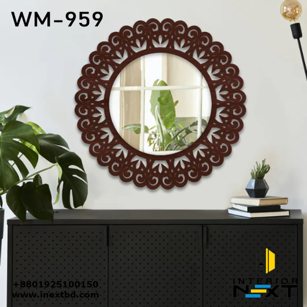 Customizable Round Shape Wooden Wall Mirror