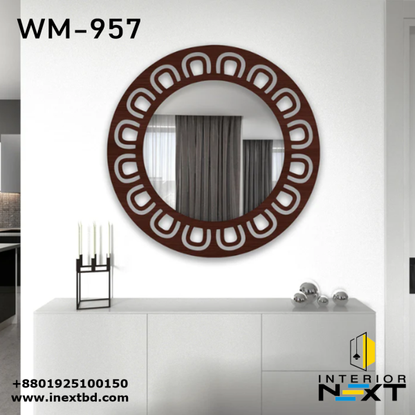 Round Shape Wooden Wall Mirror