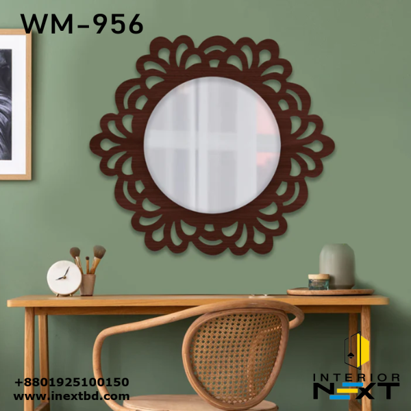 Floral Modern Design Round Wooden Wall Mirror