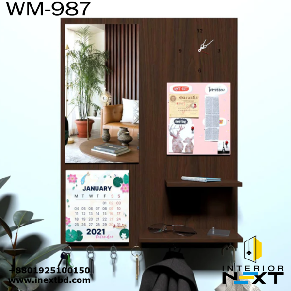 SmartSpace 7-in-1 Wooden Wall Organizer with Mirror, Clock, Key Holder & More (Customizable, Eco-Friendly)