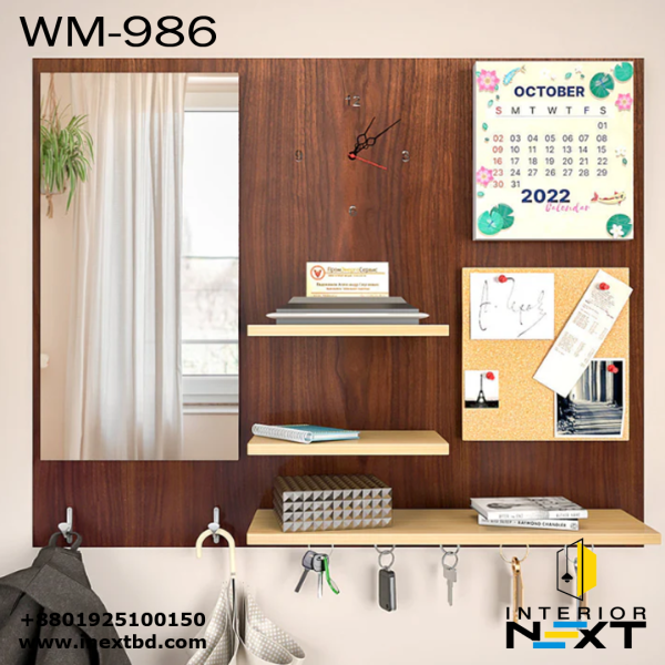 MultiTask 7-in-1 Wooden Wall Organizer with Mirror, Clock, Clipboard, Calendar & Hooks (Customizable)