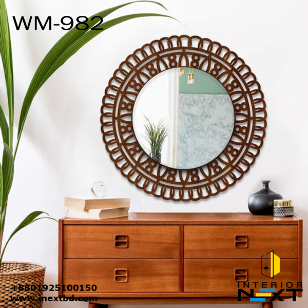 OrnaRound Designer Wall Mirror with Handcrafted Wooden Frame