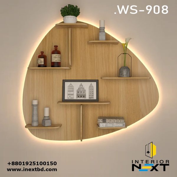Abstract Backlit Wooden Wall Shelf