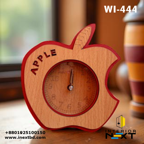 Eco-Friendly Wooden Apple Desk Clock – Cute Polished Table Decor