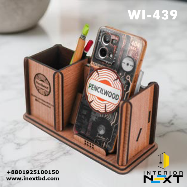 Eco-Friendly Wooden Desk Organizer – Polished Bamboo Pen & Business Card Holder