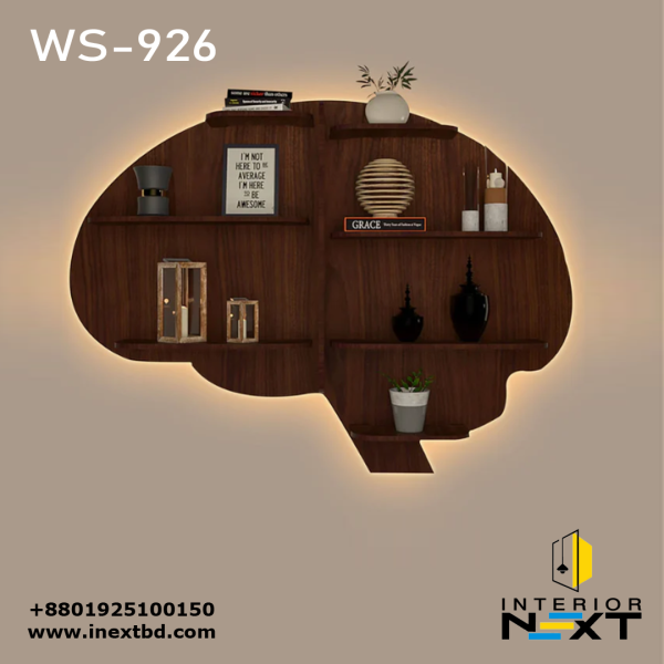 Brain Backlit Wooden Wall Shelf