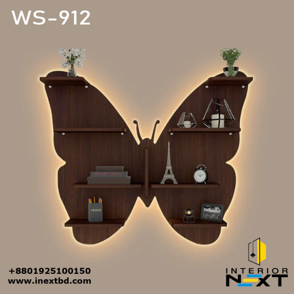 Butterfly Backlit Wooden Wall Shelf