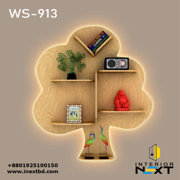 Tree Backlit Wooden Wall Shelf