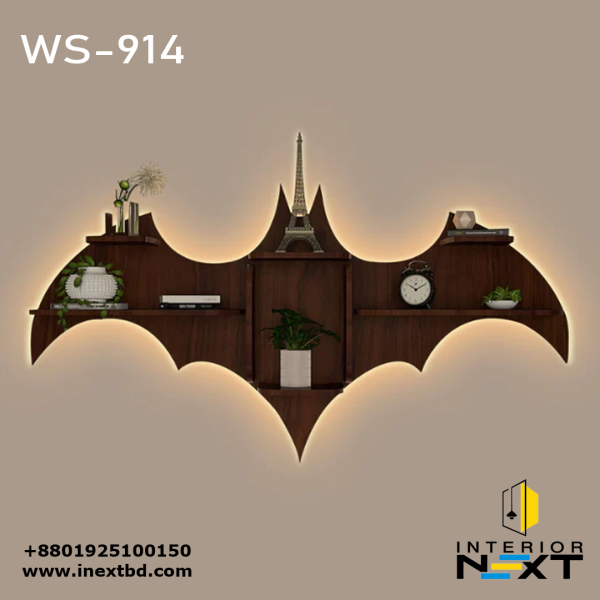 Bat Backlit Wooden Wall Shelf