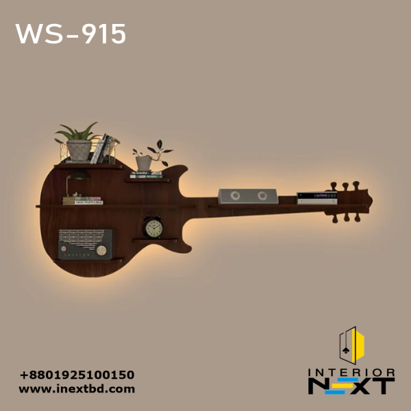 Guitar Backlit Wooden Wall Shelf