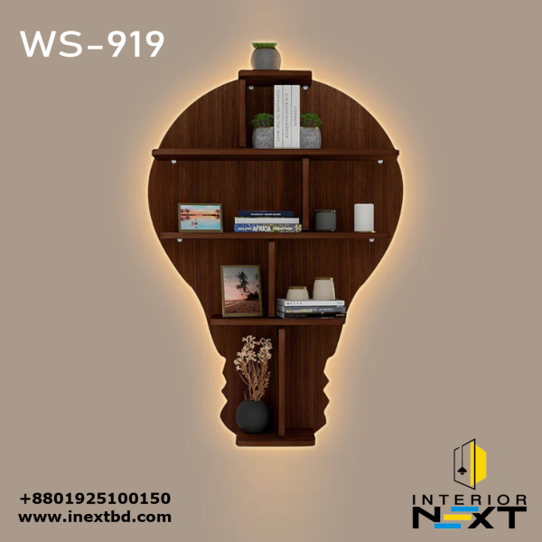 Bulb Backlit Wooden Wall Shelf