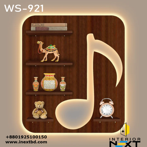 Music Note Backlit Wooden Wall Shelf