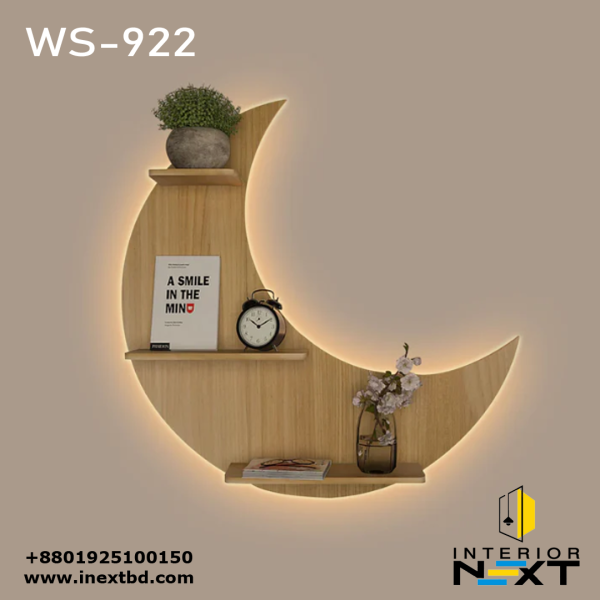 Moon Backlit Wooden Wall Shelf