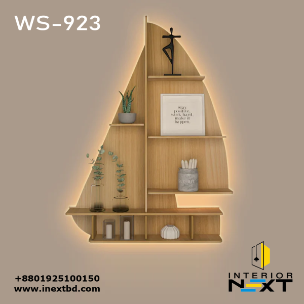 Ship Backlit Wooden Wall Shelf