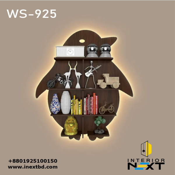 Penguin Backlit Wooden Wall Shelf