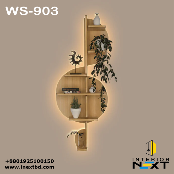 Music Note Backlit Wooden Wall Shelf