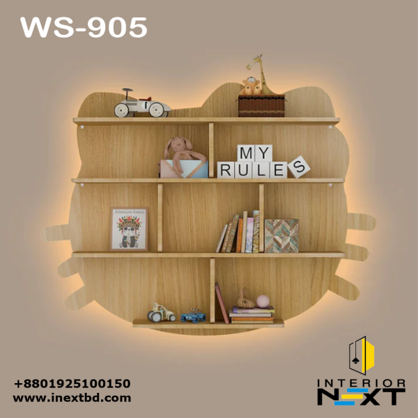 Cat Backlit Wooden Wall Shelf