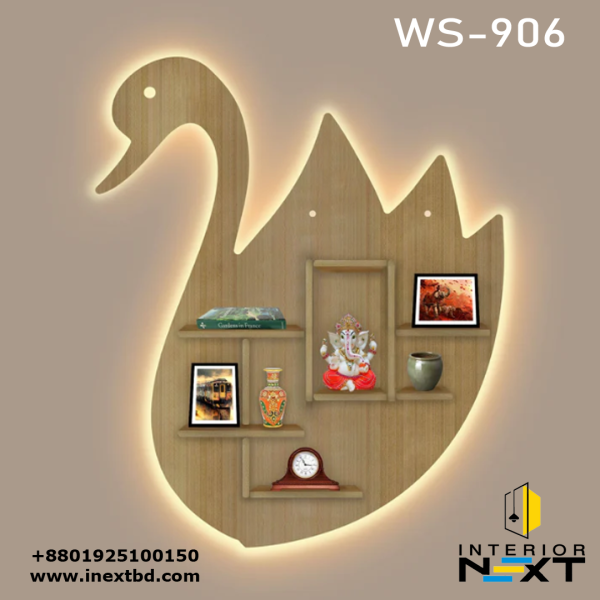 Swan Backlit Wooden Wall Shelf