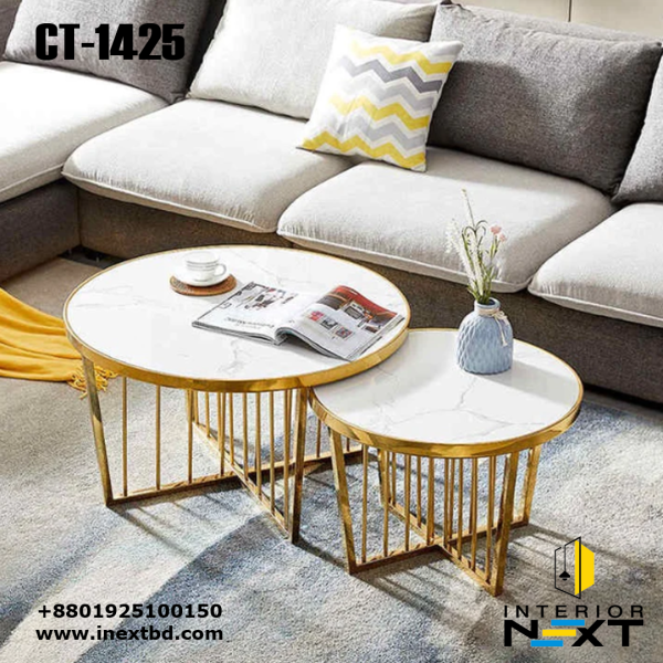 Coffee Table Metal Legs with Marble Top - Set of 2