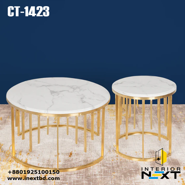 Luxury Round Marble Nesting Coffee Tables with Gold Metal Base