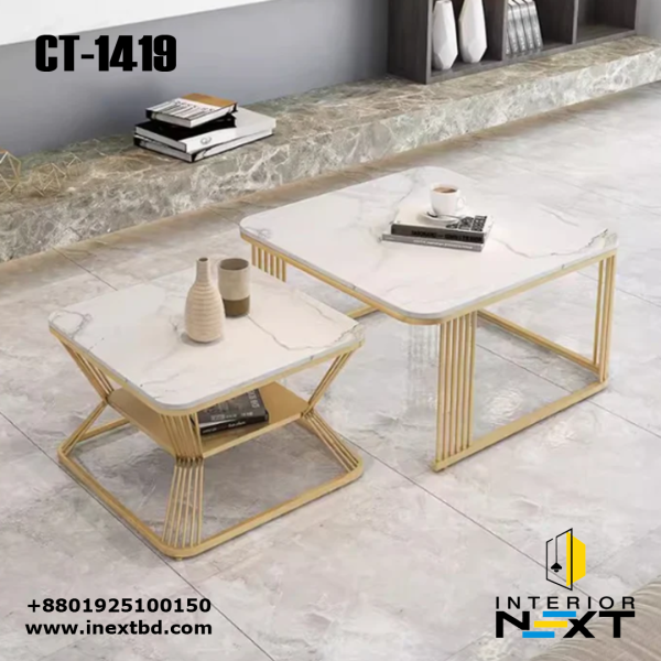 Classic Square Tethered Golden Metallic Table Set of 2
