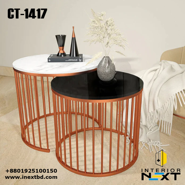 Black & White Caged Copper Nesting Table Set of 2