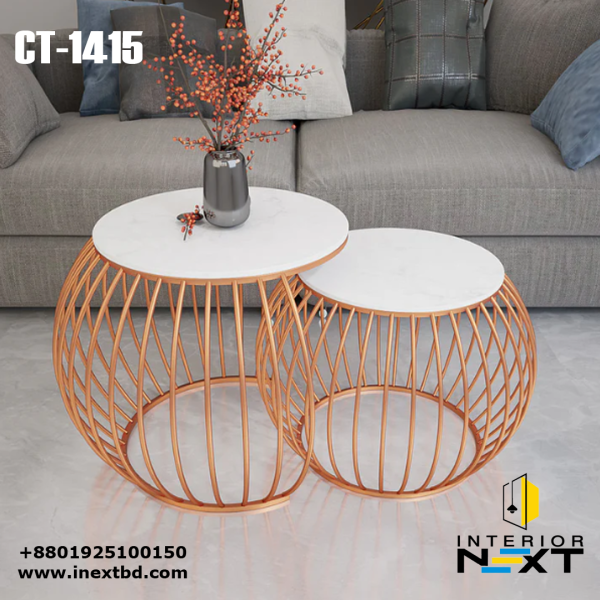 Ornate Round Copper Coffee Table Set of 2