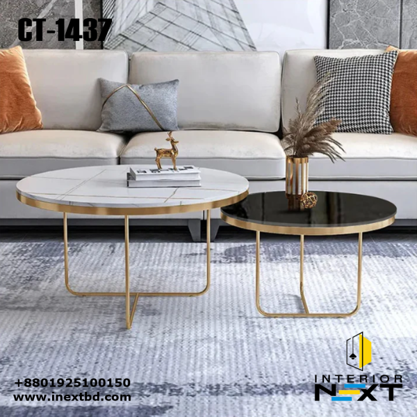 Modern Black & White Round Shaped Nesting Coffee Table Set of 2