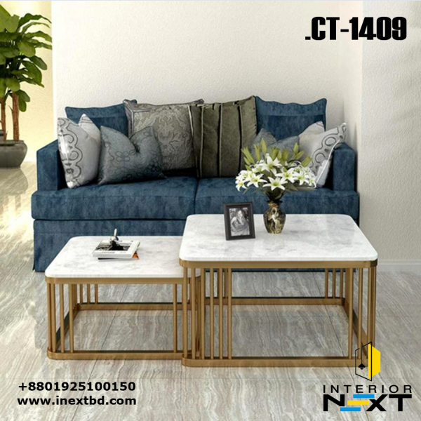 Square Tethered Metallic Marble Table Set of 2