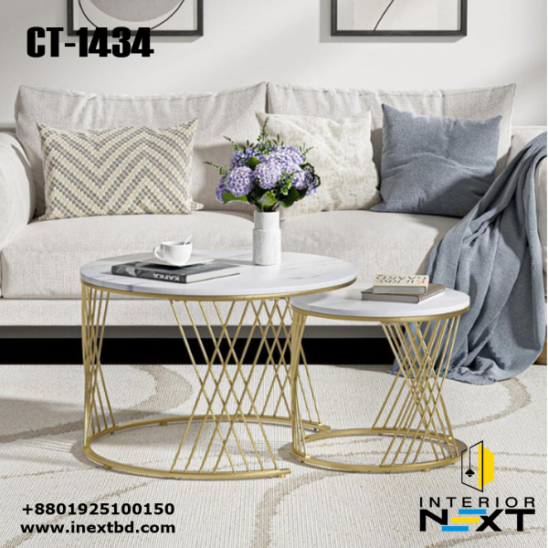 Modern Faux Marble Round Coffee Table Set of 2