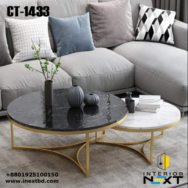 White & Black Cisco Marble Nesting Coffee Table Set of 2