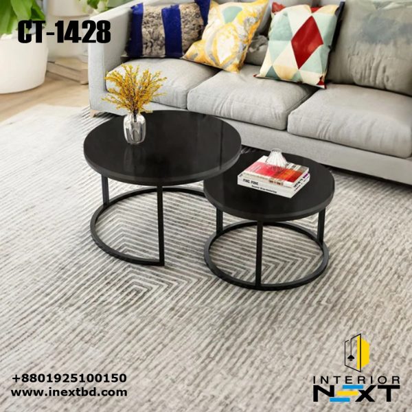 Classic Black with Black Metallic Finish Round Coffee Table Set of 2