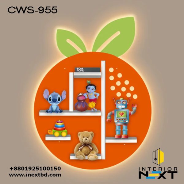 Customizable Orange Fruit Shaped Wooden LED Wall Shelf for Kids